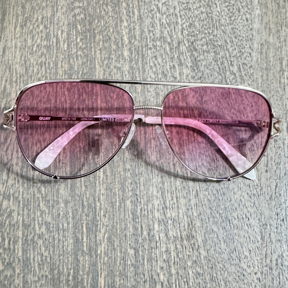 Quay High Key Twist Adorned Aviator Sunglasses Pink Gold Limited Edition 80132